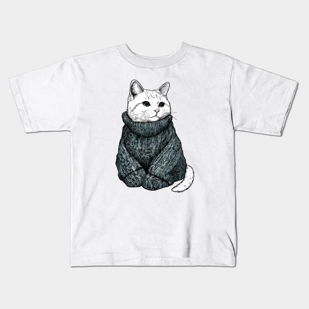 The Sweater Model Cat Kids T-Shirt by KilkennyCat Art